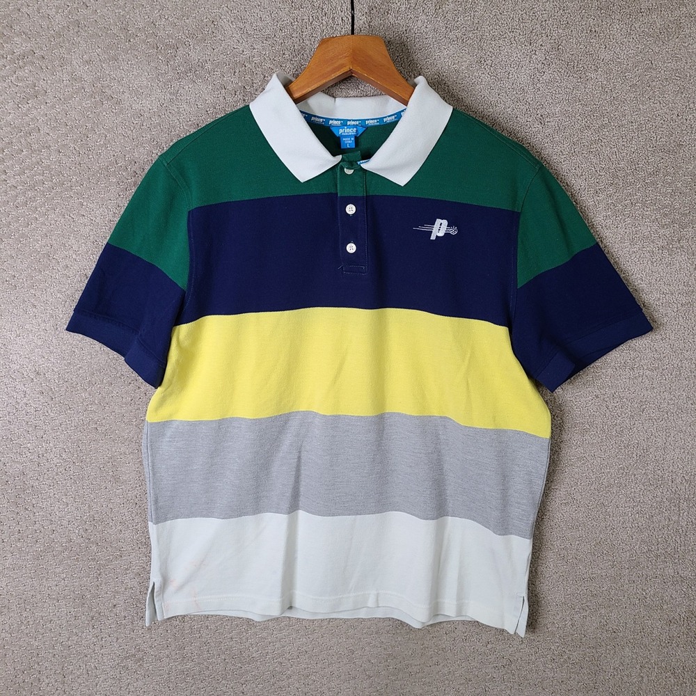 Prince Shirt Men L Multicolor Striped Pickleball Polo Short Sleeve Cotton Blend